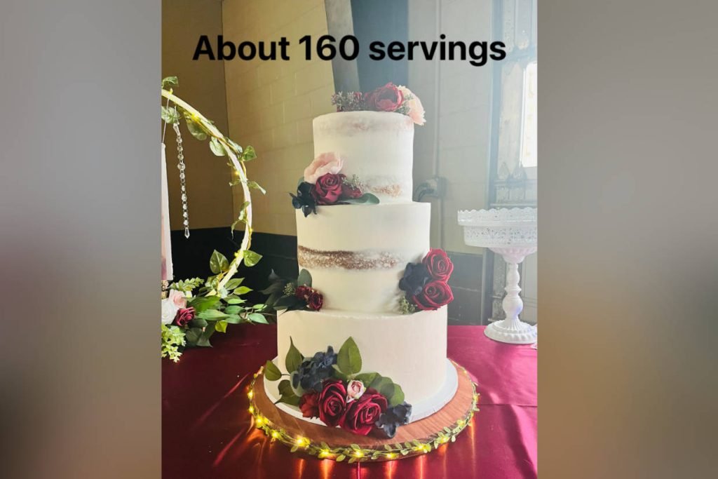 A 3-tier wedding cake with fresh flowers created by ROC Cakes and Cupcakes for weddings in Fredericksburg TX. This cake serves about 160 wedding guests.