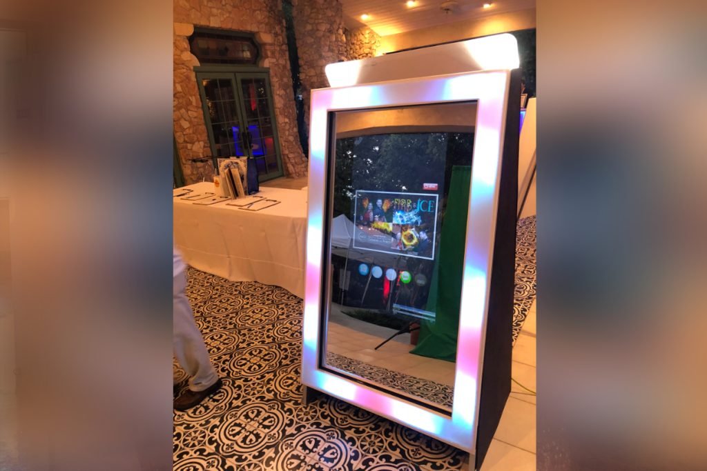 A closeup of the screen of a wedding photo booth