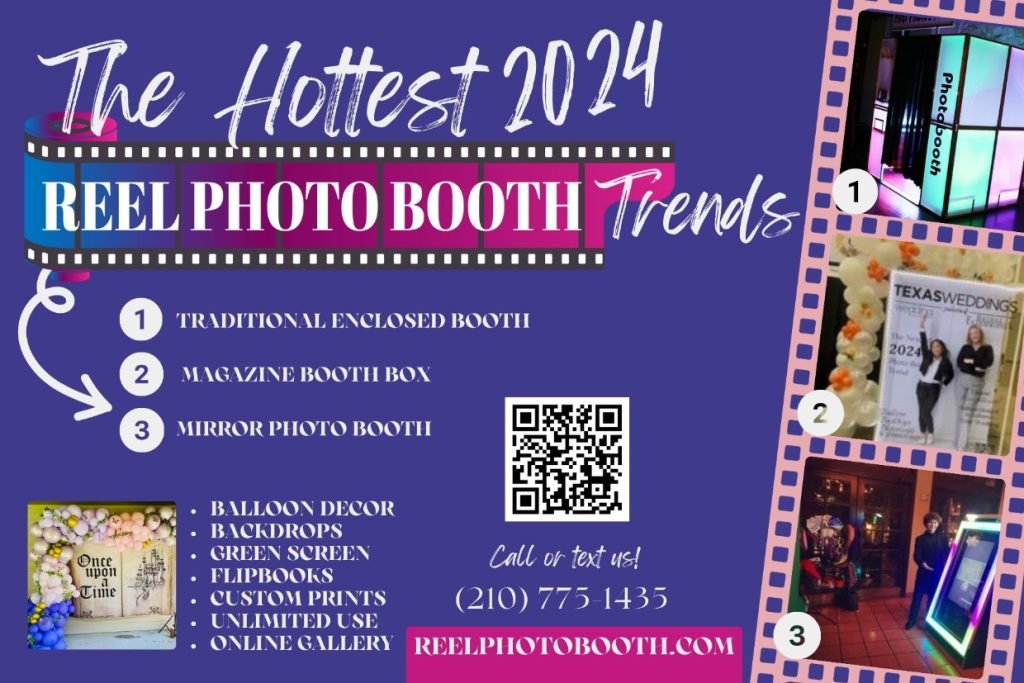 A flyer depicting the "hottest 2024 Reel photo booth trends"